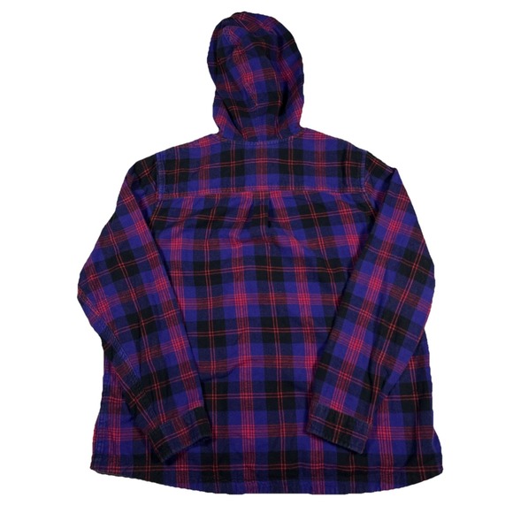 LL Bean Jacket Womens XL Black Scotch Plaid Relaxed Fit Zip Up Flannel Hoodie - Picture 2 of 8